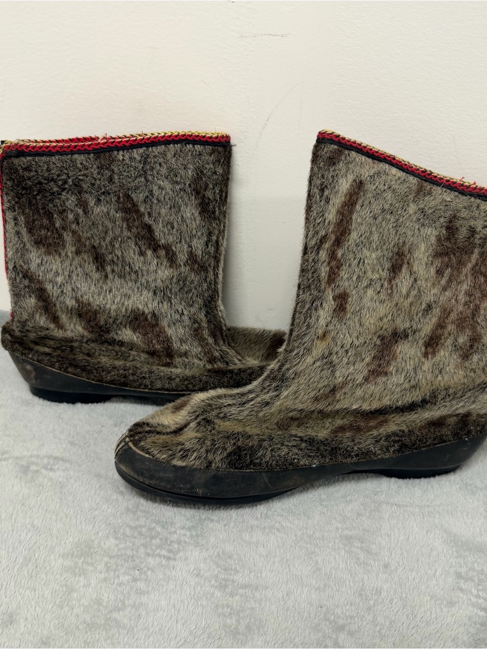 Vintage 60s 70s Fur Winter Boots 12” Sole Mukluk Arctic Snow Boots Zip